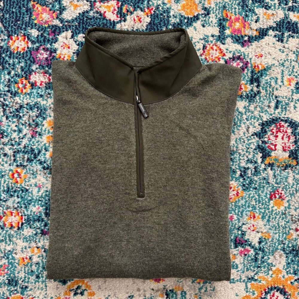 Orvis Green Wool Cashmere Quarter Zip Sweater Elbow Patches Men's Size XL